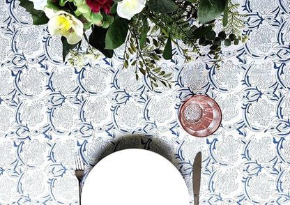 ATOSII Santorini 100% Cotton Round Tablecloth, Handblock Print Floral Table Cloth for Kitchen Dining Linen I Parties, Weddings, Outdoors, Spring Summer Decor I 60" Inches Round