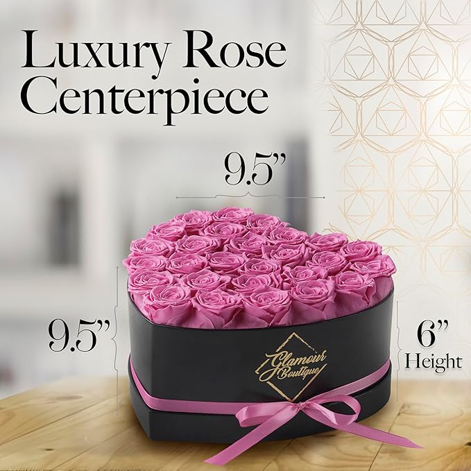 GLAMOUR BOUTIQUE 27 Flower Forever Heart Shape Box - Preserved Roses Gift for Her, Preserved Flowers, Pink