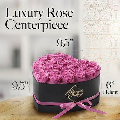 GLAMOUR BOUTIQUE 27 Flower Forever Heart Shape Box - Preserved Roses Gift for Her, Preserved Flowers, Pink