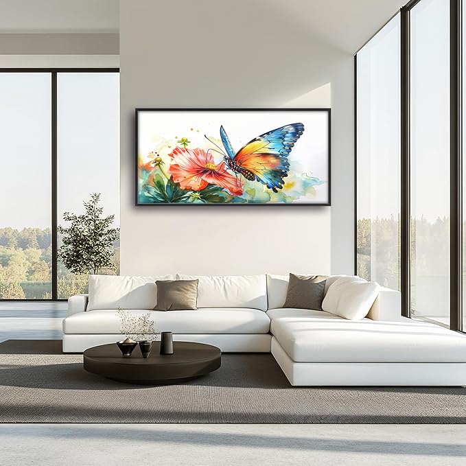 Framed Large Pictures Wall Art for Living Room, Butterfly Oversized Wall Decor Colorful Butterfly Floral Canvas Print Painting Modern Extra Large Framed Artwork for Bedroom Office 60"x30"