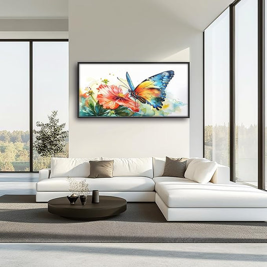 Framed Large Pictures Wall Art for Living Room, Butterfly Oversized Wall Decor Colorful Butterfly Floral Canvas Print Painting Modern Extra Large Framed Artwork for Bedroom Office 60"x30"
