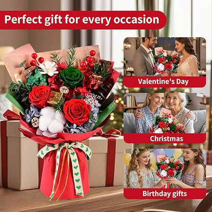 Eslibin Preserved Red Rose Flowers Christmas Gift Bouquet-Fresh Rose Flowers Bouquet for Delivery Prime, Fresh Cut Flowers for Birthday Gift, Gift for Her:Mother's Valentine's Day