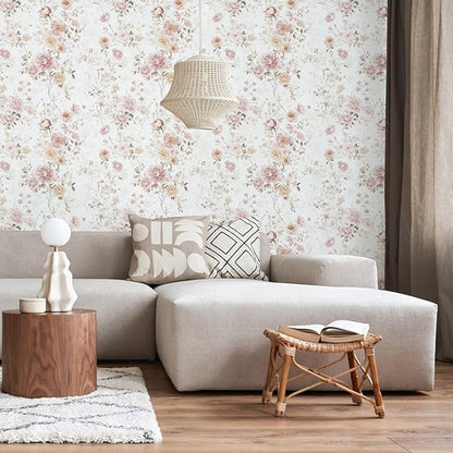 Vintage Floral Peel and Stick Wallpaper Pink Vintage Contact Paper 17in×196in Pink Rose Wallpaper Self Adhesive Removable Boho Wall Paper Waterproof for Bathroom Bedroom Decorative Vinyl Roll