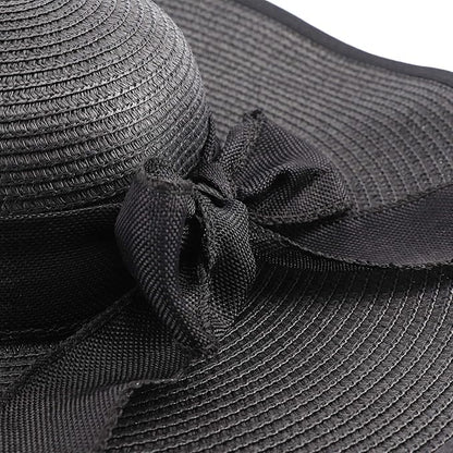 DRESHOW Beach Hats for Women Big Straw Wide Brim Summer Hat Floppy Foldable Roll up Cap Sun Hat UPF 50+
