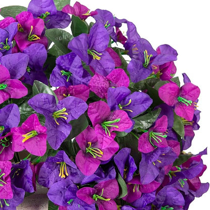 2 pcs Artificial Faux Bougainvillea Flowers Plants for Outdoor Outside Summer Decoration, Fake Silk UV Resistant Long Trailing Vines for Front Door Porch Planter Balcony, Deep Purple Deep Lotus