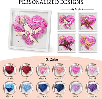 Mom We Love You - Personalized Flower Shadow Box with Names, Christmas Mothers Day Flower Box Gifts for Mom (Style 4-Hand in Hand)