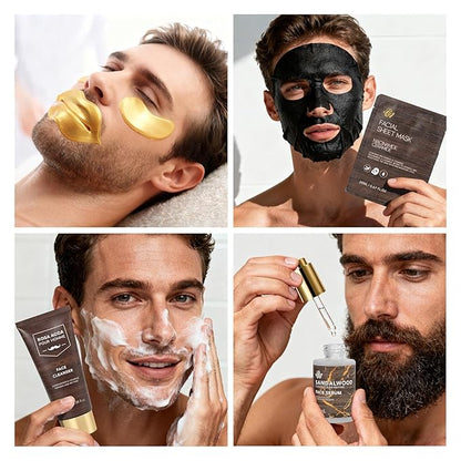 36 Pcs Christmas Gifts For Men, Sandalwood Bath & Body Gift Basket, Beard Grooming Set, Face Skin Care Kit, Men Home Spa Gift, Bath Bomb, Bear Oil, Birthday, Valentines, Father's Day, Dad, Anniversary