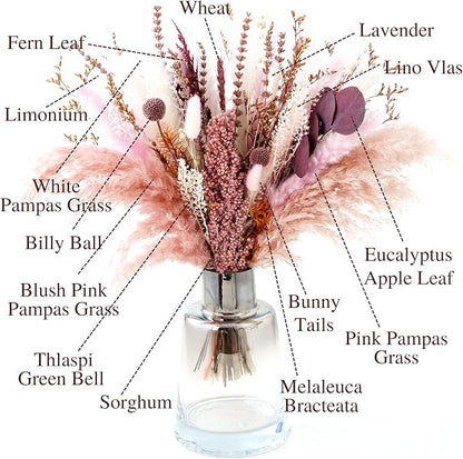 Pampas Grass Decor, Fall Dried Flowers Bouquet - Lavender, Bunny Tails, Eucalyptus & Preserved Flowers for Vases - Rustic Floral Arrangements for Home Wedding Table Centerpiece