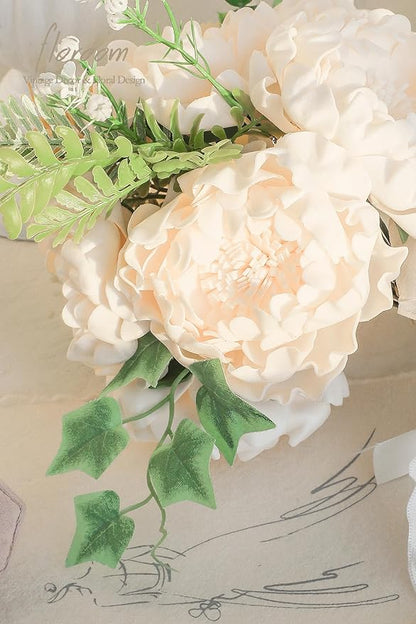 Floroom Artificial Flowers 16pcs 4" Blooming Peonies Real Looking Foam Fake Peony with Stems for DIY Wedding Bouquets Bridal Shower Centerpieces Floral Arrangements Party Tables Decorations - Cream