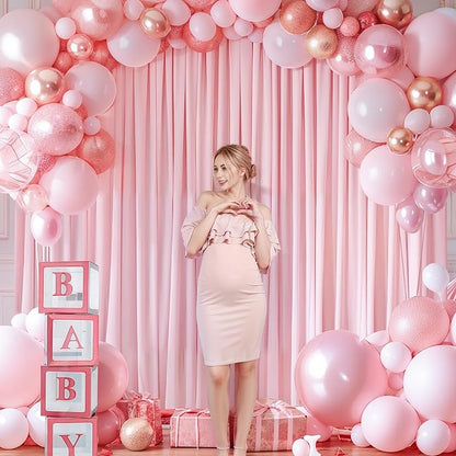 Pink Backdrop Curtains-Wrinkle-Free Polyester Photography Drapes Party Curtain Background for Baby Shower Wedding Decorations- 16 X10FT (Pink)