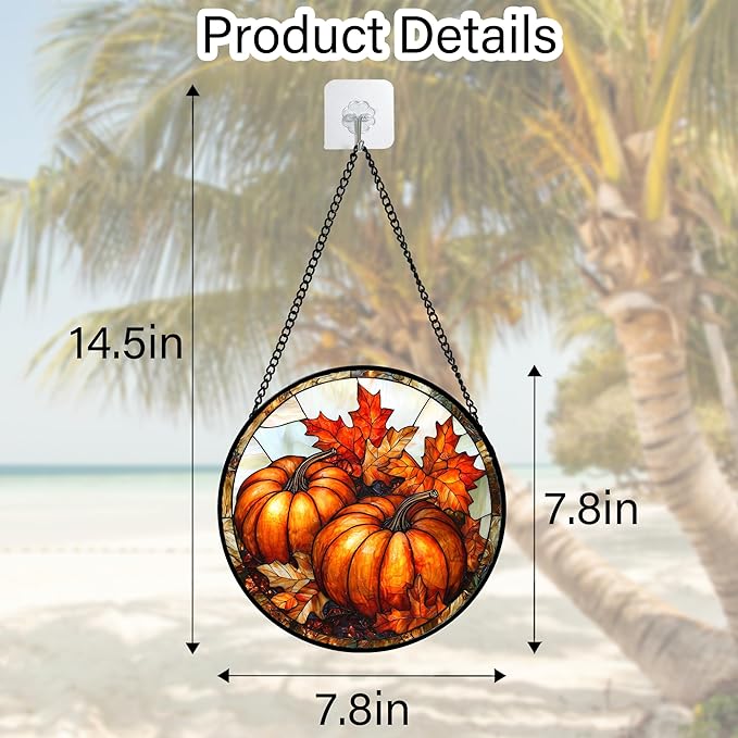 Stained Glass Window Hanging, Pumpkin Maple Leaf Suncatcher for Doors Home Sun Catchers Decoration and Christmas, Mother's Day Birthday Gifts for Women, Men, and Mom 7.8 in