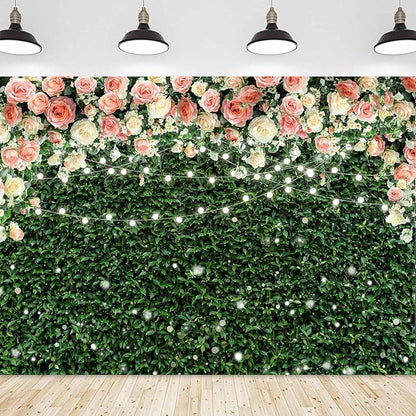 Sensfun Flower Wall Backdrop Spring Pink Rose Blossom Green Leaves Photography Background Floral Grass Birthday Baby Shower Miss to Mrs Wedding Bridal Shower Backdrops Portrait Photo Booth Props 8x6ft