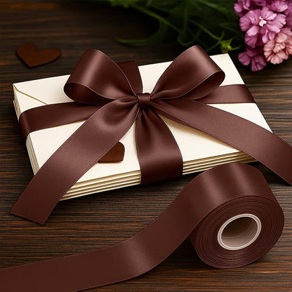 Fullive 1 1/2 Inch Brown Ribbon, 30 Yards Ribbon for Gift Wrapping, Polyester Ribbons for Flower Bouquet for Birthday Holiday Christmas Decorations DIY Bows Wrapping Bouquet Floral Arrangements
