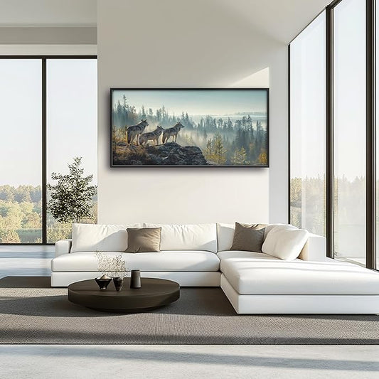 Framed Large Pictures Wall Art for Living Room, Forest Wolves Oversized Wall Decor Wolf Animal Canvas Print Painting Extra Large Framed Artwork for Bedroom Office 60"x30"