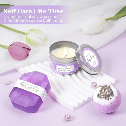 Birthday Gifts for Women Self Care Get Well Soon Gifts, Lavender Relaxing Spa Gift Basket - Care Package w/ Luxury Flannel Blanket & 40 oz Tumbler, Mother's Day Christmas Gift for Mom Her Wife Sister