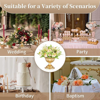Sziqiqi Gold Metal Urn Vases for Flower - 10 Pcs Vintage Small Vase for Wedding Decorations Mini Flower Arrangements Table Vase Plant Pot for Weddings Party Centerpieces Decoration Bulk