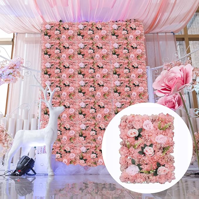 12pcs Realistic Flower Wall Background Artificial Flowers Wall Backdrop Panel 3D Silk Rose Fake Flower Wall Panel Banquet Wedding Party Decor for Any Party Decorations24x15 Inch