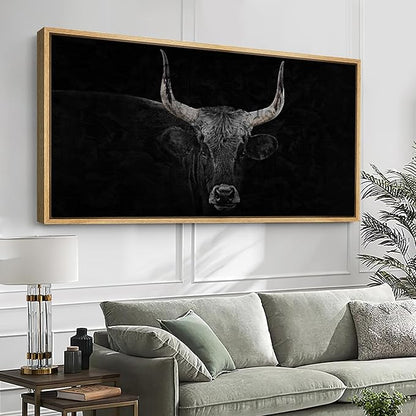 SIGNFORD Extra Large Framed Canvas Print Wall Art Monochrome Bull Illustrations Modern Art Relax/Calm Warm for Living Room, Bedroom, Office - 60"x30"