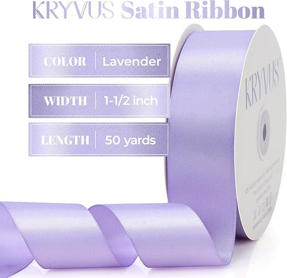 Lavender Satin Ribbon, Double Faced 1-1/2 Inch X 50 Yards Lavender Ribbon, Premium Satin Ribbon for Gift Wrapping, Crafts, Hair Bow Making, Sewing, Flower Bouquet, Wedding Party Decor