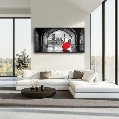 London City Large Wall Art Black and White Framed Red Wall Decor for Living Room, Big Ben Pictures Oversized Canvas Print Painting Modern Extra Large Framed Artwork for Bedroom Office 60"x30"