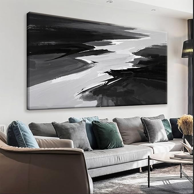 Black And White Wall Art Decor Canvas Art Wall Decor Minimalist Grey Abstract Wall Art Canvas Artwork Paintings Abstract Wall Decor Modern Bedroom Art Office 20"X 40"