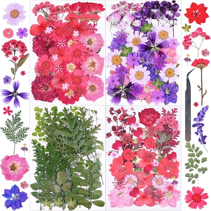 146Pcs Dried Pressed Flowers for Crafts,Xinxinran Dry Flowers Kit for Resin Molds,Epoxy Resin Accessories,Bookmark,Nails, Jewelry Molds,Candle Making Supplies,Soap,Frame