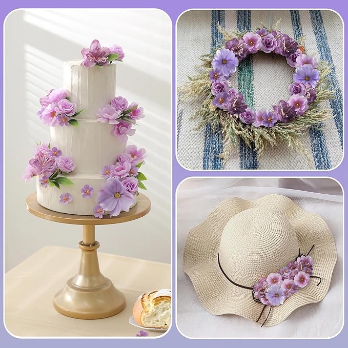 210Pcs Mini Fake Flower Heads Purple Small Silk Faux Flower Heads Artificial Rose Daisy Multicolor Flowers Bulk for Cake Crafts DIY Graduation Cap Wedding Hair Dresses Wreath Party Home Decor