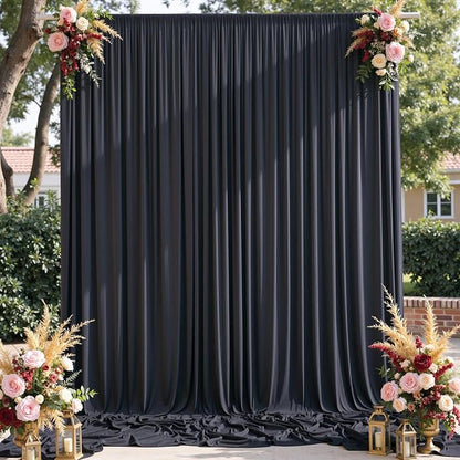 gogoparti 20x15 ft Black Backdrop Curtain for Weddings & Parties - 4-Panel Wrinkle-Free Polyester Drape, 15 FT Long for Birthday, Baby Shower, Halloween Photography Background