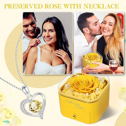 Beferr Birthday Gifts for Women Preserved Real Rose with Necklace Eternal Roses Forever Flowers for Delivery Prime Christmas Day Gifts for Mom Grandma Wife Sister Her from Daughter