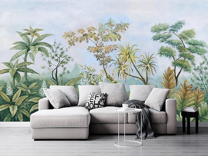 Cliouar-Tropical Plants Southeast Asia Oil Painting Forest Wallpaper Mural Bedroom Living Room Decoration 158" x 110"(Not Self-Adhesive)