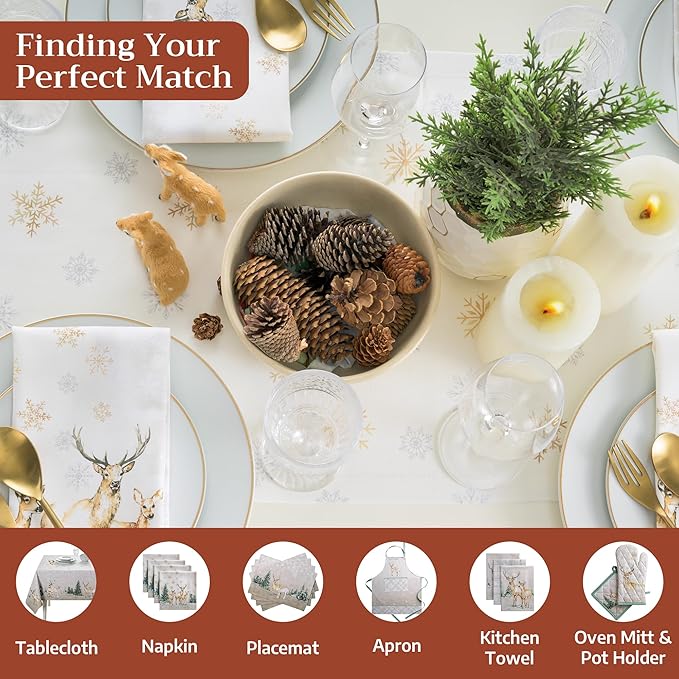 Maison d' Hermine Table Runner 100% Cotton Double Layer Table Runners 72 inches Long for Thanksgiving Christmas Decorations Home Kitchen Dining Party Wedding (Deer in The Woods, 14.5" x 72")
