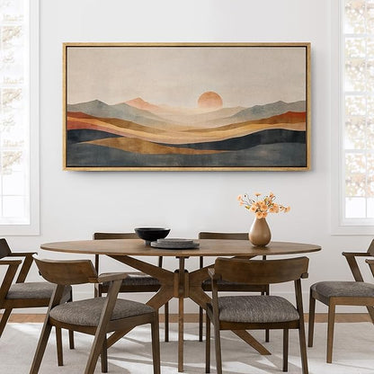SIGNFORD Extra Large Framed Canvas Print Wall Art Serene Mountain Landscape with Warm Illustrations Modern Art Calm Warm for Living Room, Bedroom, Office - 60"x30"