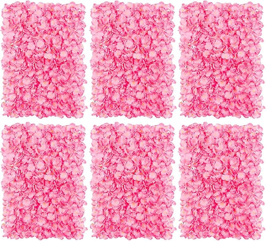 BLOSMON Flower Wall Panel Backdrop - 6 Pcs 24 x 16 Inch Pink Artificial Hydrangea Floral Backdrop for Wedding Party Baby Bridal Shower Decor, Hanging Fake Silk Flower Backdrop Decoration