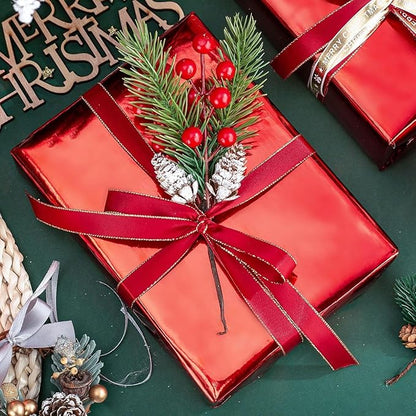 Merture Red Wrapping Paper Roll - 17 In X 16.4 Ft(23.3 sq.ft.) Metallic Red Solid Color Gift Wrap with Grid Cutting Lines for Christmas, Birthday, Wedding, Bridal Shower, Mothers Day, Valentines Day
