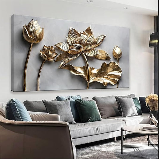 Canvas Art Wall Decor Print Modern Minimalist Flower Paintings Gold Wall Art Prints Floral Wall Art Pictures For Bedroom Kitchen Office Artwork 20"×40"