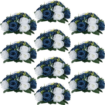 Flower Centerpieces for Wedding Tables: Wedding Table Decorations Navy Blue & White Flower Balls Centerpieces for Engagement Cerebration Party Center Pieces 10 Packs