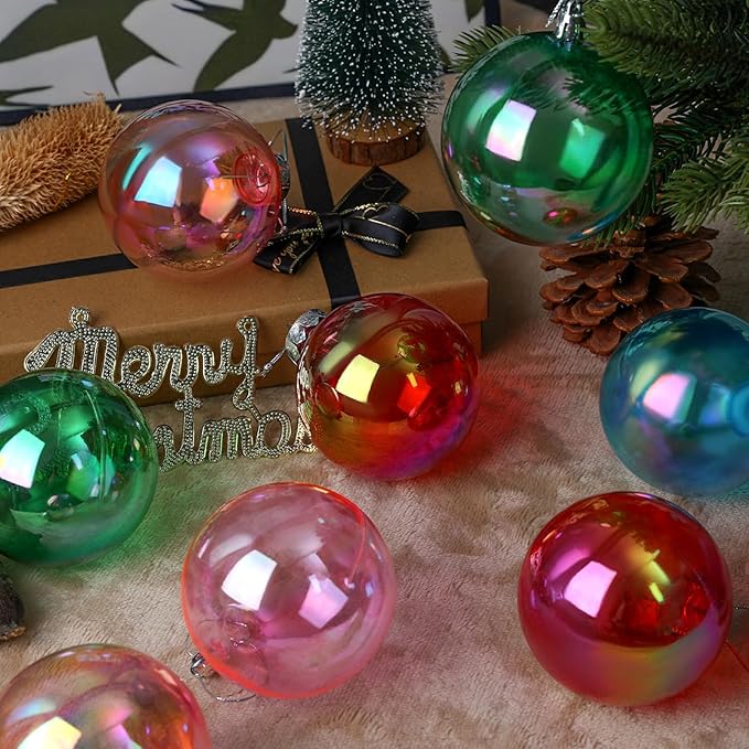 60MM Iridescent Plastic Ball - 6PCS Xmas Ornament Balls Set, Plastic Iridescent Decorative Hanging Ornaments for Xmas Tree Wedding Valentine's Day Party Decorations(White)