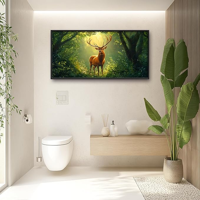 Forest Elk Deer Large Wall Art Framed Green Wall Decor for Living Room Farmhouse Deer Pictures Oversized Canvas Print Painting Modern Extra Large Framed Artwork for Bedroom Office 60"x30"