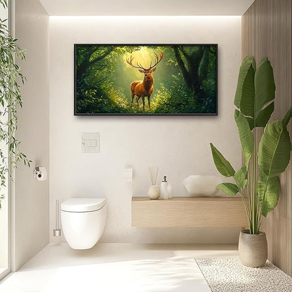 Forest Elk Deer Large Wall Art Framed Green Wall Decor for Living Room Farmhouse Deer Pictures Oversized Canvas Print Painting Modern Extra Large Framed Artwork for Bedroom Office 60"x30"