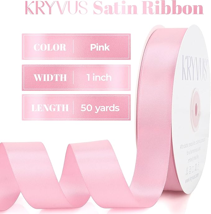 Pink Satin Ribbon, 1 Inch X 50 Yards, Premium Satin Polyester Ribbon for Gift Wrapping, Crafts, Wedding Decor