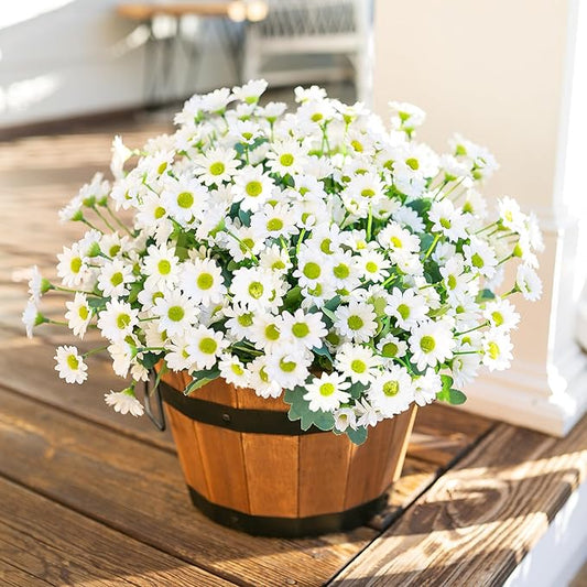 Daisy Artificial Flowers for Outdoors Winter Decoration, 6 Bundles Fake Mums White Silk Flowers for Outside Look Real UV Resistant Faux Flowers Plants for Planter Front Door Home Indoor Porch Urn