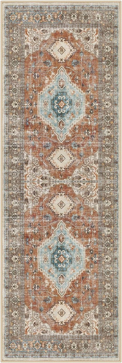 Lahome Oriental Washable Hallway Runner Rug, 2x6 Runners for Hallways Non Slip Ultra-Thin, Vintage Soft Long Carpet for Kitchen Bathroom Bedroom Laundry Room, Orange/Multi
