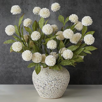 6 Pcs Faux Silk Pompon Mum Artificial Flowers for Vase -27", Bulk Fake Chrysanth Branches with Stems for DIY Bouquet Centerpieces Wedding Fillers Arrangements Shower Decorations (Cream)