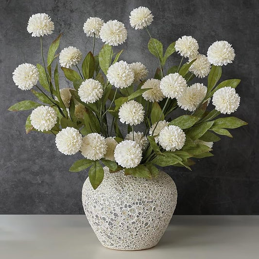 6 Pcs Faux Silk Pompon Mum Artificial Flowers for Vase -27", Bulk Fake Chrysanth Branches with Stems for DIY Bouquet Centerpieces Wedding Fillers Arrangements Shower Decorations (Cream)