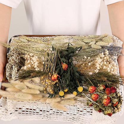 12 Kinds of Dried Flowers for Crafts Bulk DIY Natural Dried Pampas Grass Rose Lavender Babys Breath with Stems Dry Flower Bouquets with Hemp Rope Handmade DIY Ideas Home Decor Floral Arrangement