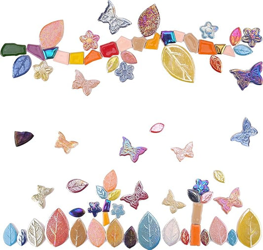 2.5 lb Ceramic Mosaic Tiles for Crafts Mix – Irregular Ceramic Pieces with Flower, Butterfly & Leaf Shapes for Mosaics DIY Art Projects and Home Decor