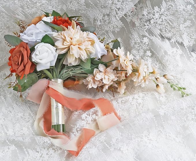 Wedding Bouquet, 11 Inch Terracotta Wedding Decor Artificial Flowers Bridal Bouquet Cascading Wedding Bouquets for Bride for Wedding Ceremony and Anniversary(Chic Terracotta)