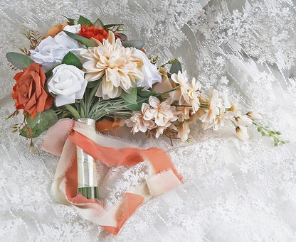 Wedding Bouquet, 11 Inch Terracotta Wedding Decor Artificial Flowers Bridal Bouquet Cascading Wedding Bouquets for Bride for Wedding Ceremony and Anniversary(Chic Terracotta)