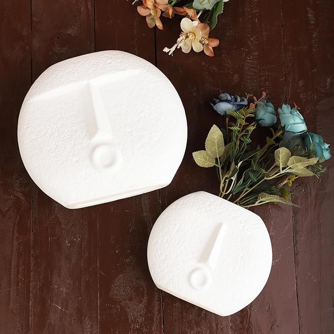 Ajuny Face Vase Set of 2 – White Ceramic Vases, Decorative Abstract Face Design for Wall, Bedroom, Modern Farmhouse Accent, Living Room, Coffee Table, Office