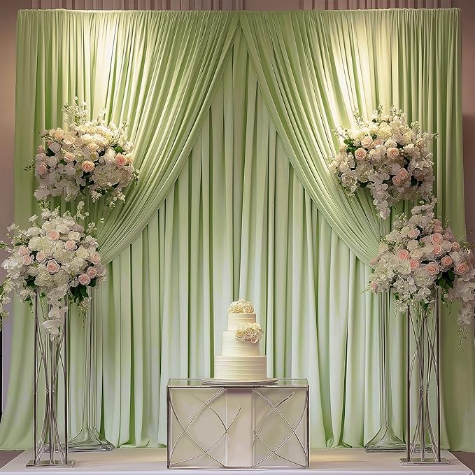20x10ft Wrinkle Free Sage Green Backdrop Curtain for Parties Soft Fabric Drapes Wedding Curtain Backdrop for Birthday Party Decorations Background for Photography 5x10ft, 4 Panels